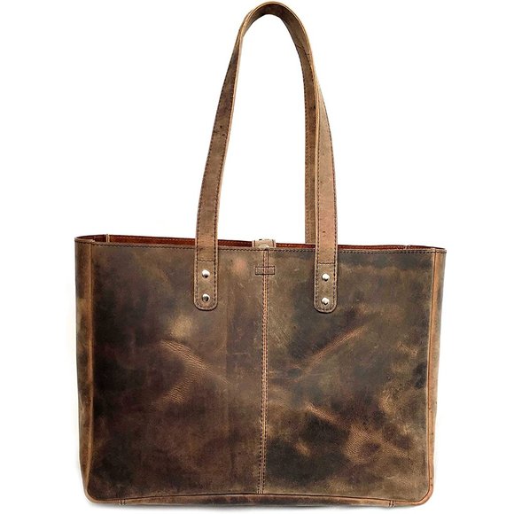 Handbags - Full Grain Buffalo Leather Tote Vintage Leather Work Tote Large Shoulder Bag